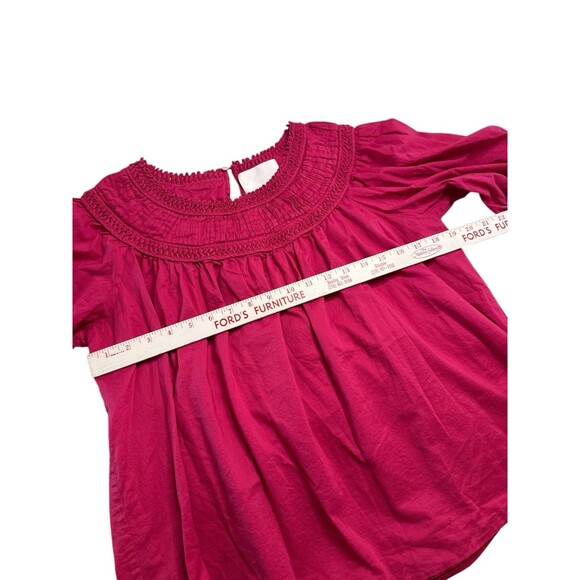 Merlette Marfa Top XS Deep Pink Woven Blouse Smocked Neckline Puff Sleeve Lined - Picture 8 of 10